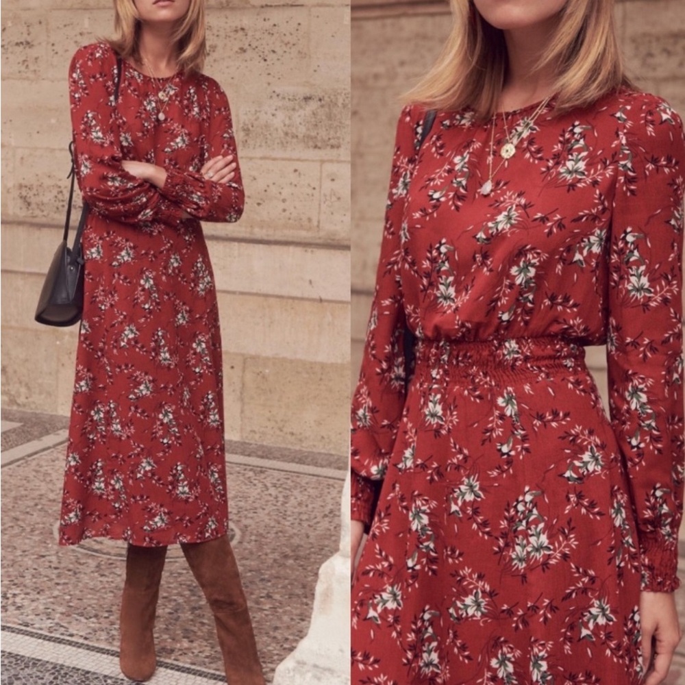 Sézane Rust Floral Midi Dress